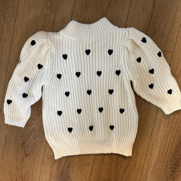 Anthropologie Maeve White Sweater with Black Heart Accents - Picture 2 of 2